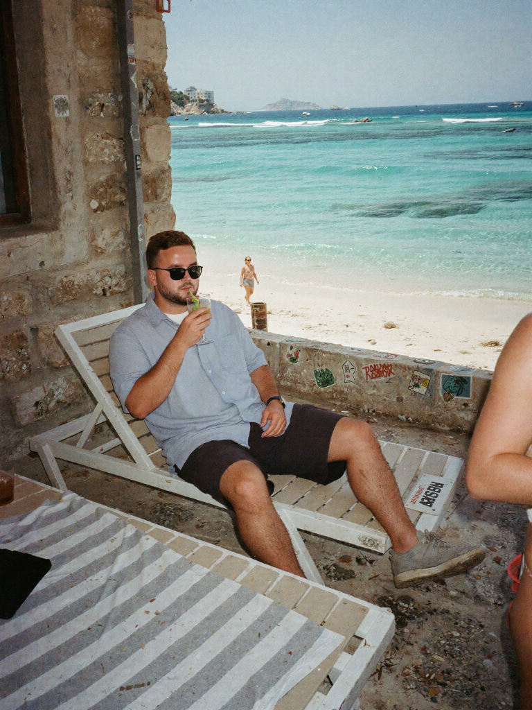 Tretiakov — relaxing on a beach lounger in Greece